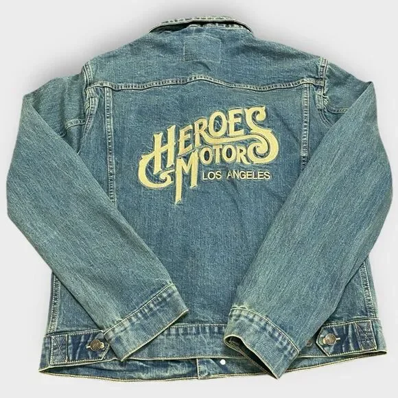 Heroes Motors Legendary Denim Jean Motorcycle Jacket Mens size Medium New - Picture 6 of 11